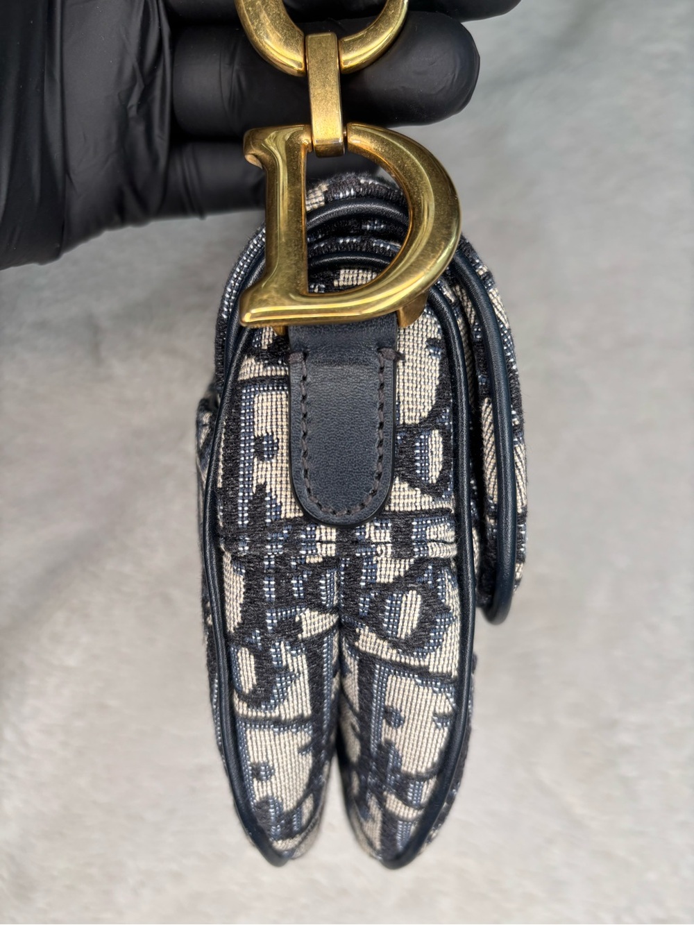Christian Dior Vintage Oblique Saddle Bag Navy Trotter Monogram Gold Hardware - Picture 3 of 16